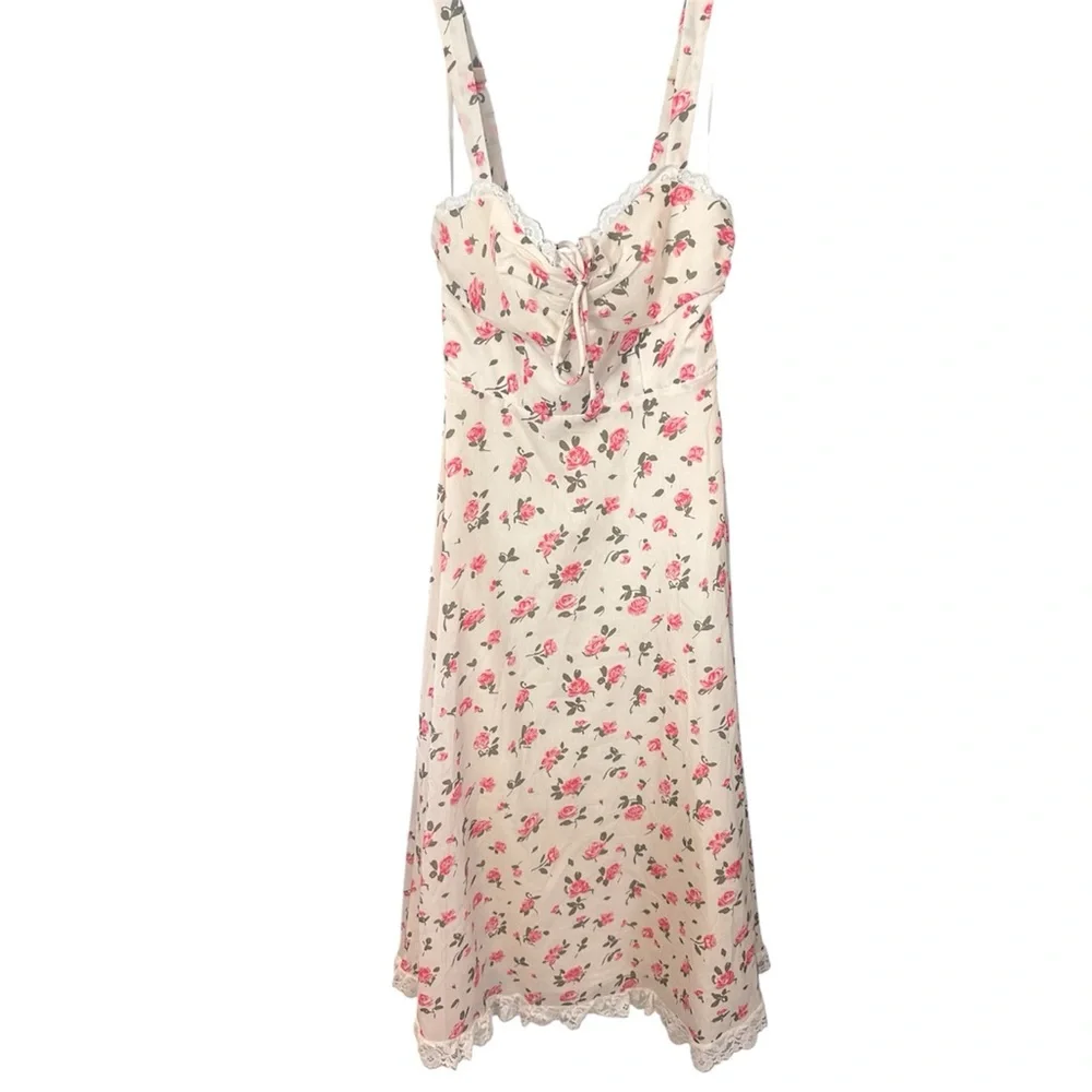 Mika and Gala Lilywhyt Small Pink White Floral Dress with Eyelet Trim - Picture 3 of 5